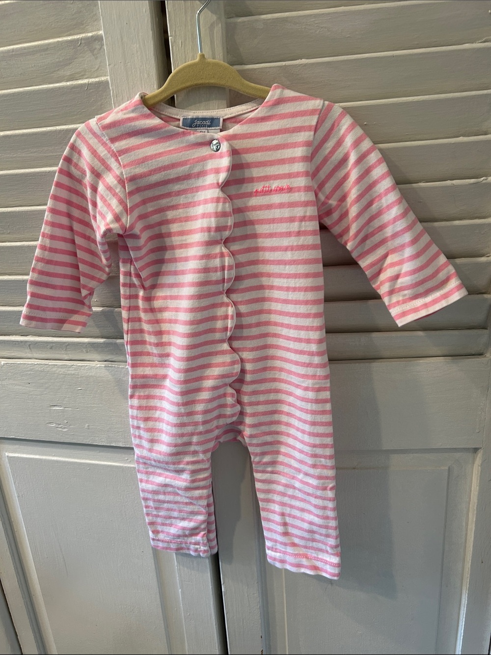 Jacadi Pink and White Striped Footed One-Piece
